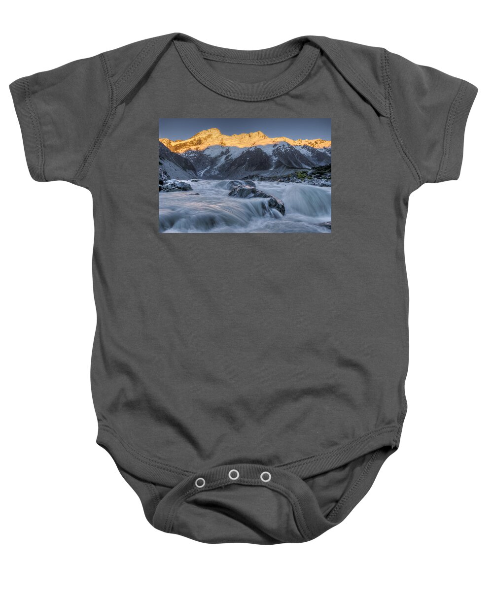 00439960 Baby Onesie featuring the photograph Mount Sefton And Hooker River At Dawn by Colin Monteath
