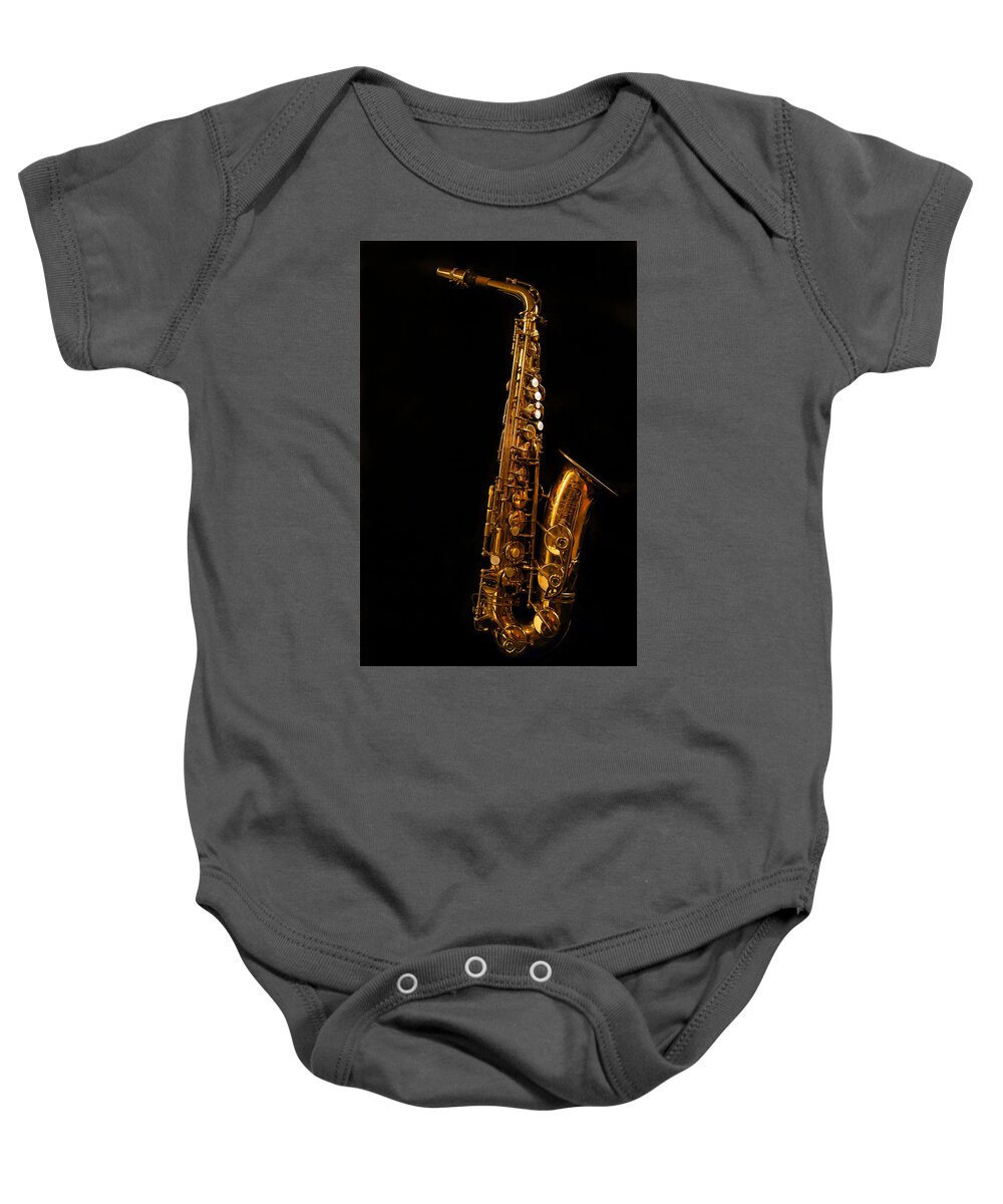 Jean Noren Baby Onesie featuring the photograph Portrait of My Old Sax by Jean Noren