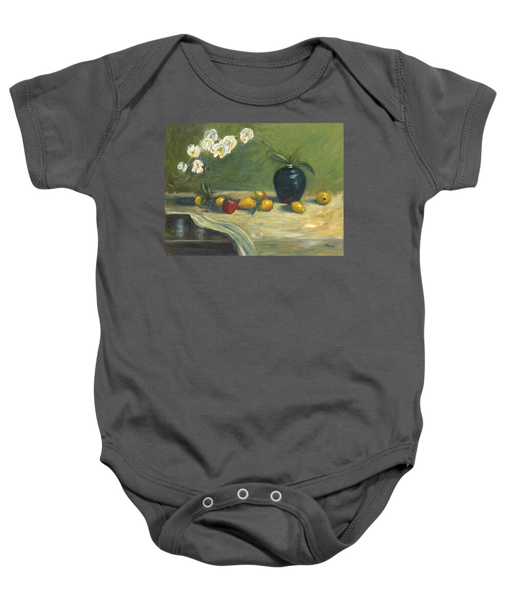 Flowers Baby Onesie featuring the painting Orchids and Vase by Marlyn Boyd