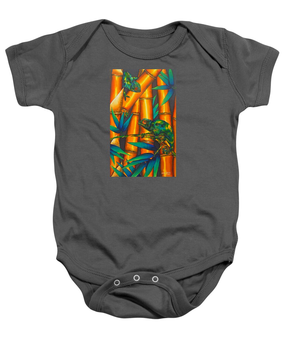 Chameleon Baby Onesie featuring the tapestry - textile Chameleon in bamboo forest by Daniel Jean-Baptiste