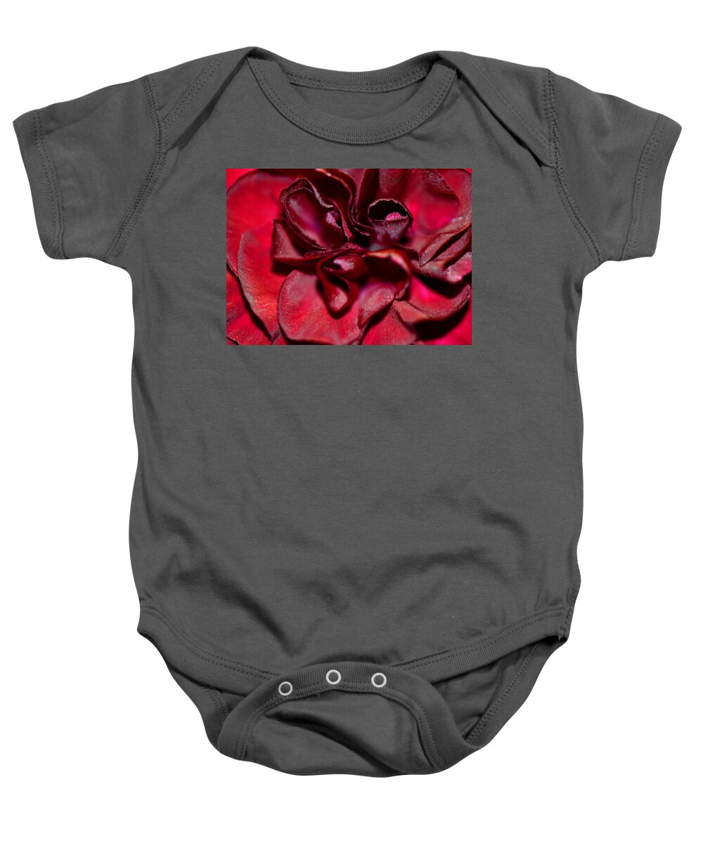 Carnation Baby Onesie featuring the photograph Red Carnation With Heart by Sandi OReilly