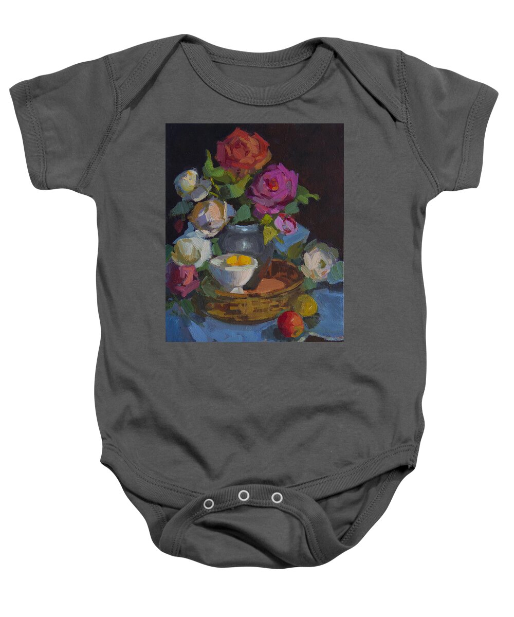 Roses Baby Onesie featuring the painting Roses and Basket by Diane McClary