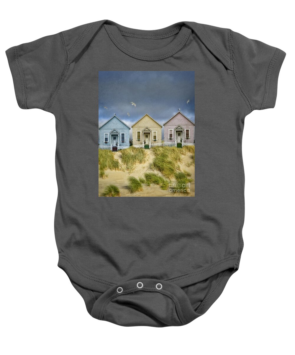 Pastel Baby Onesie featuring the photograph Row of Pastel Colored Beach Cottages by Jill Battaglia