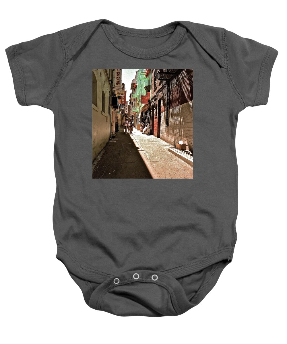 Alley Baby Onesie featuring the photograph San Fran Chinatown Alley by Bill Owen