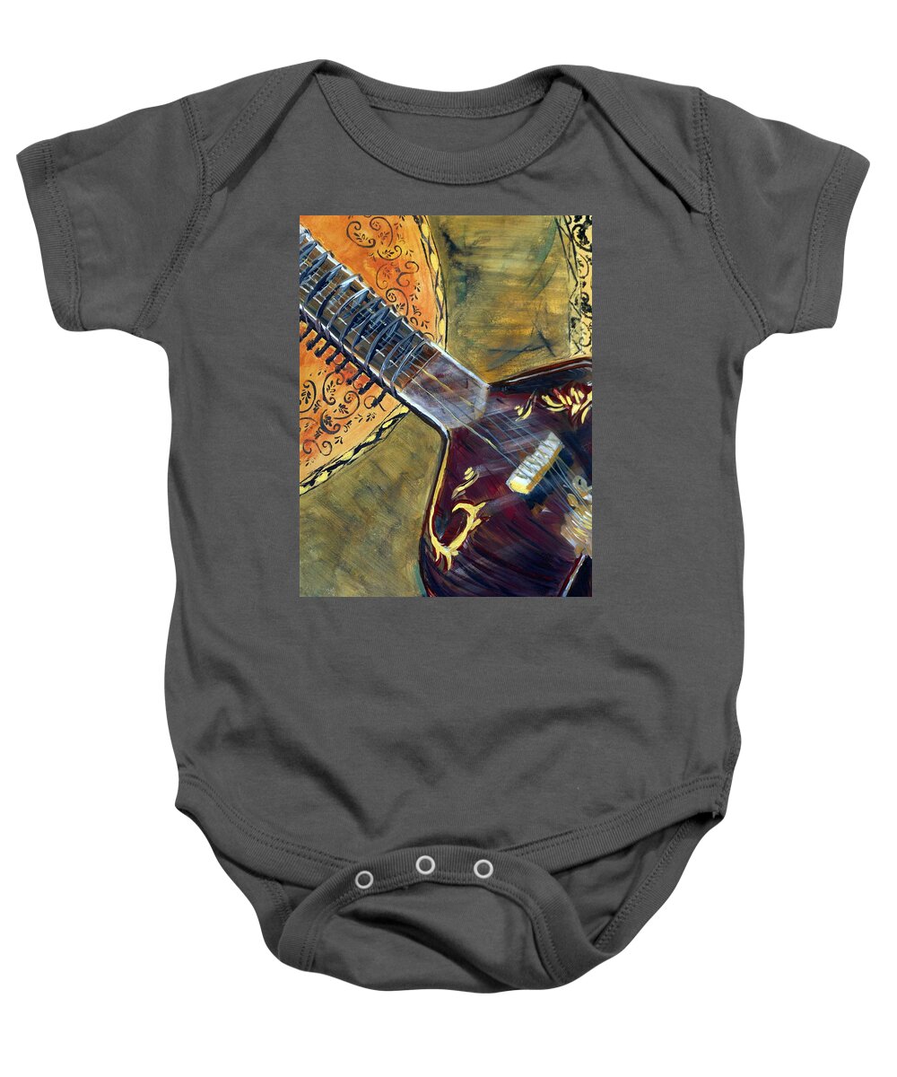 Sitar 2 Baby Onesie featuring the painting Sitar 2 by Amanda Dinan