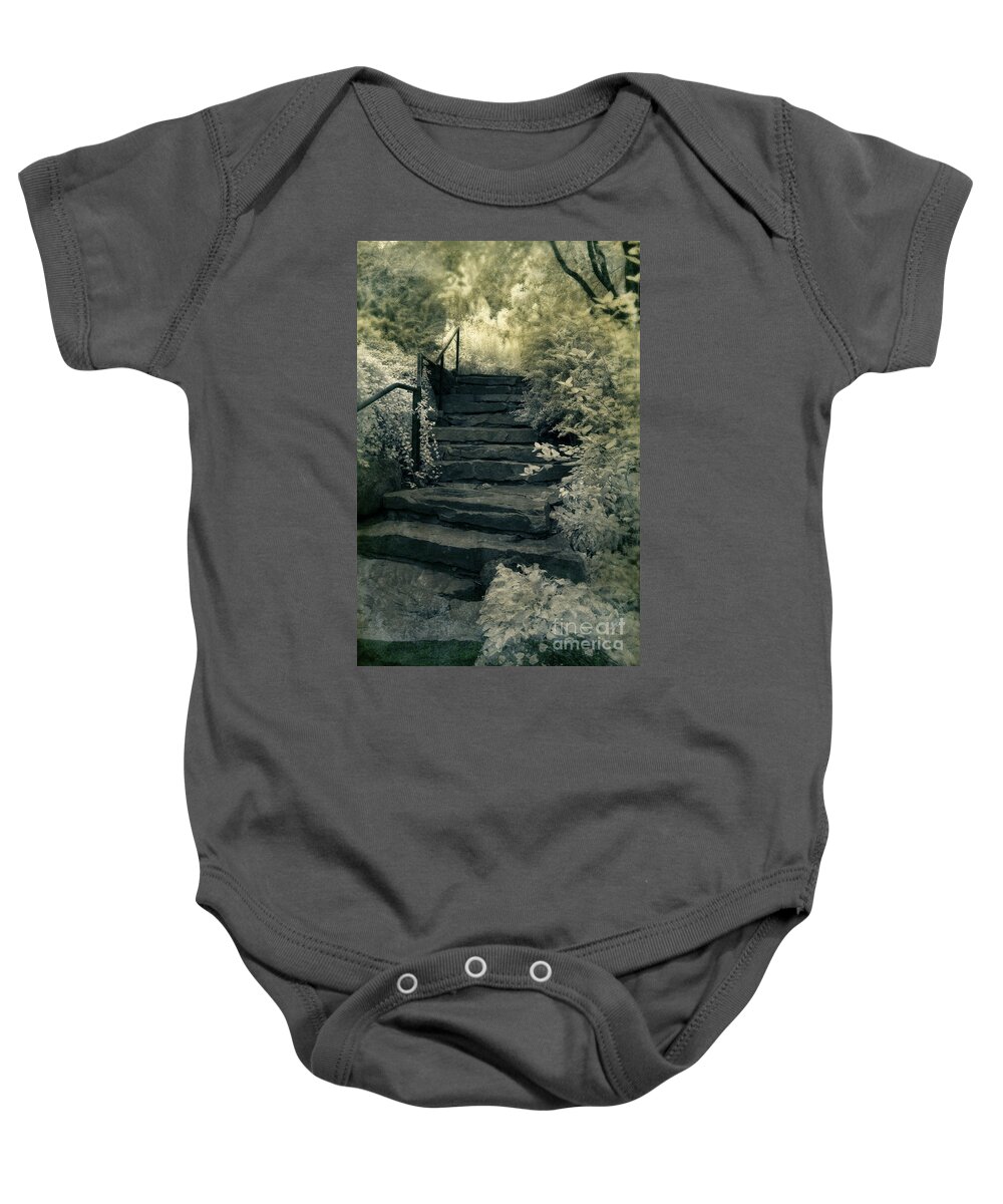 Stairs Baby Onesie featuring the photograph Stone Staircase in the Woods by Jill Battaglia