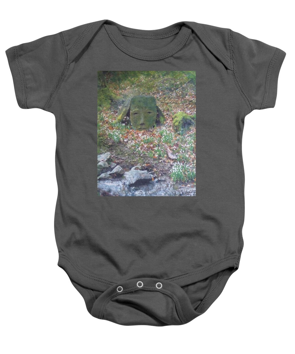 Acrylics Baby Onesie featuring the painting Stoneface looking at me by Richard James Digance