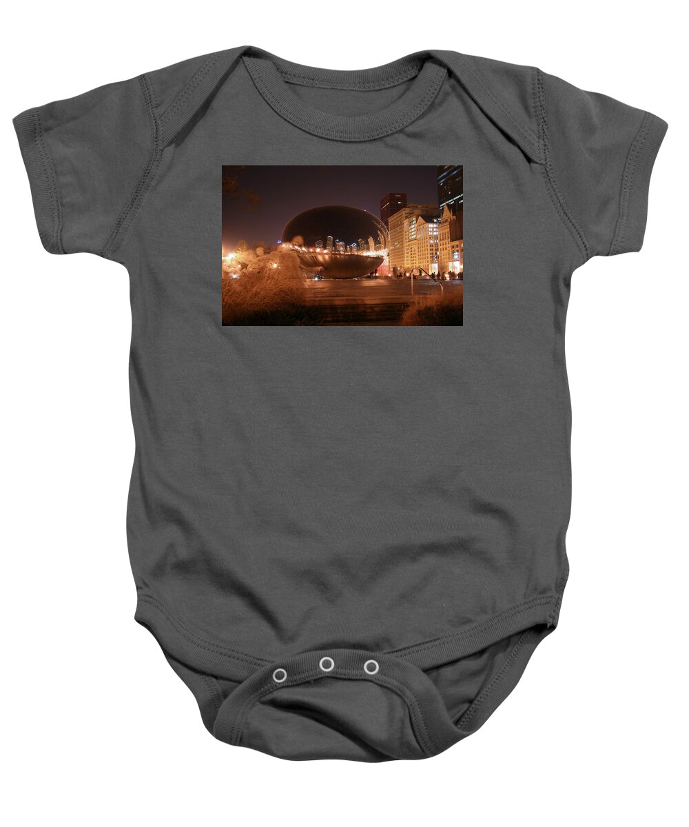 Bean Baby Onesie featuring the photograph The Bean on a Winter Night by Laura Kinker