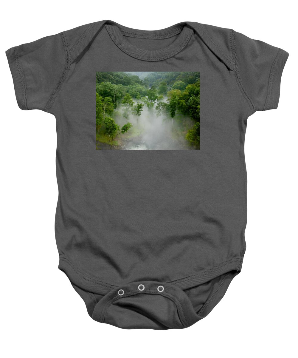 River Baby Onesie featuring the photograph The Mist in the valley by Mark Dodd
