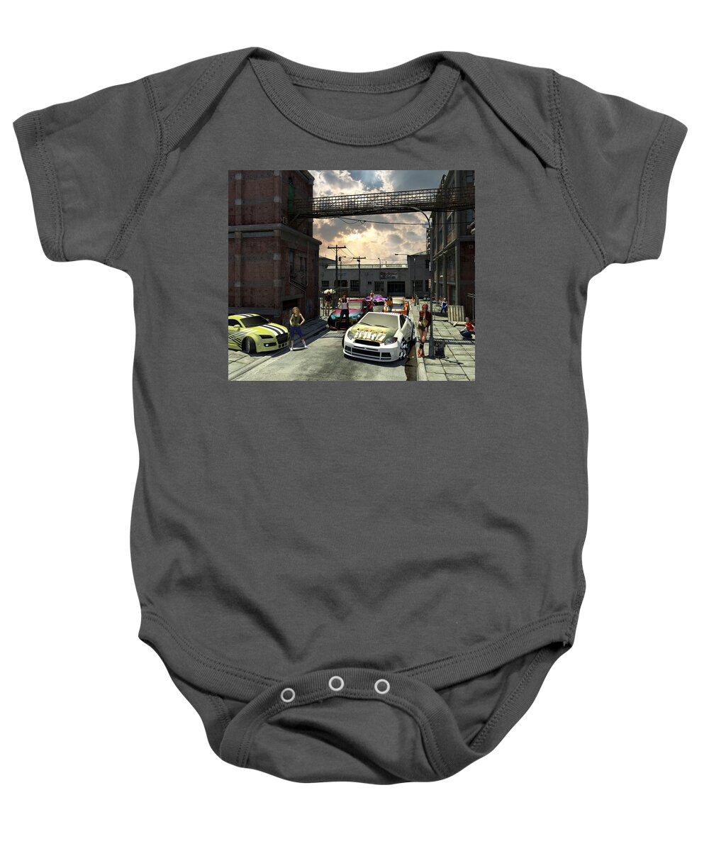 Auto Baby Onesie featuring the digital art The Pack - Backyard by Williem McWhorter