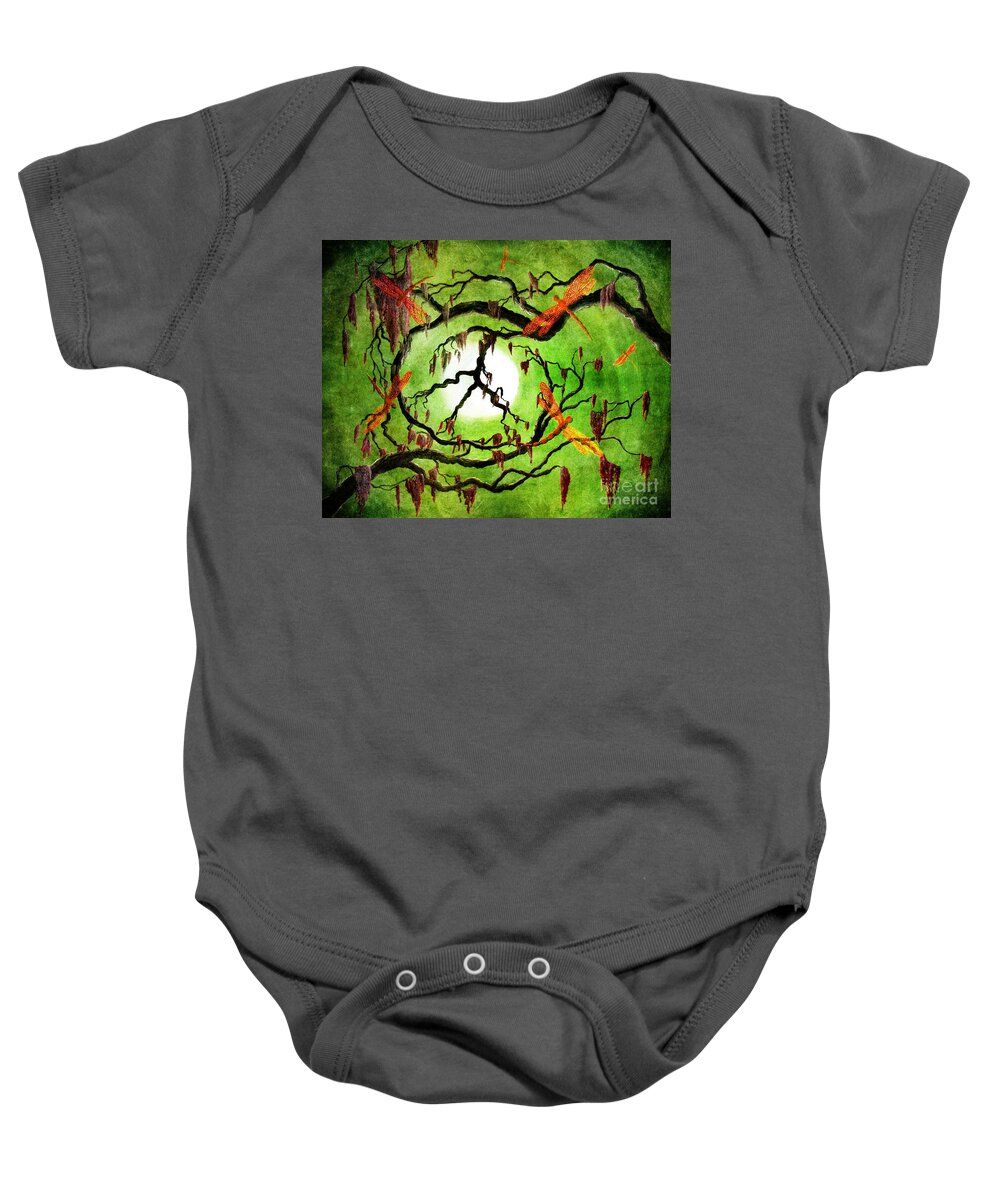 Fantasy Baby Onesie featuring the digital art Timeless Dragonflies by Laura Iverson
