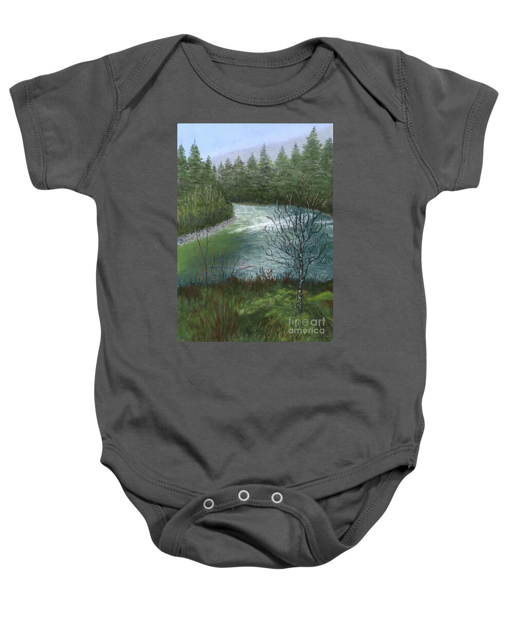 Tofino Baby Onesie featuring the pastel Tofino River by Ginny Neece