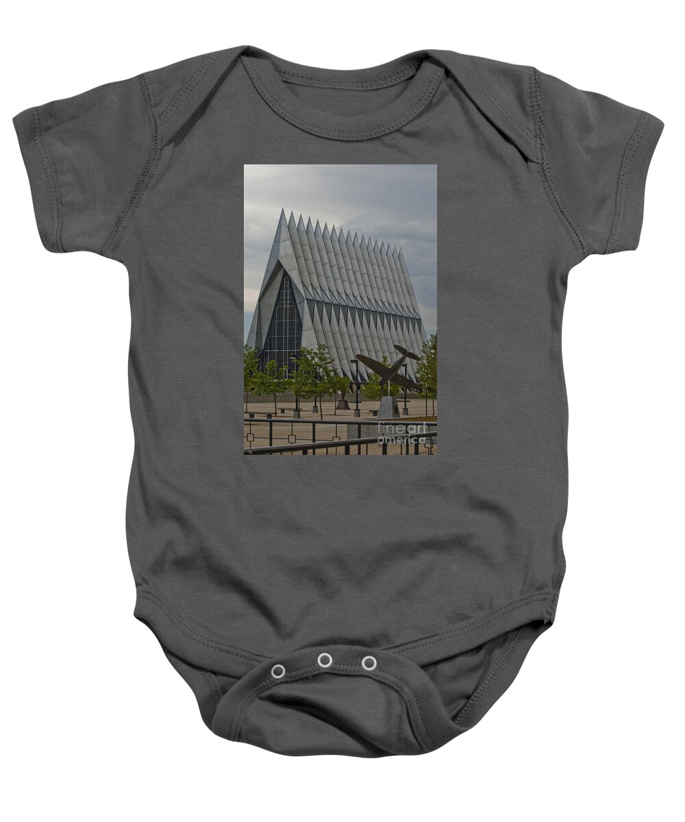 Usafa Baby Onesie featuring the photograph US Air Force Academy Chapel 3 by Tim Mulina