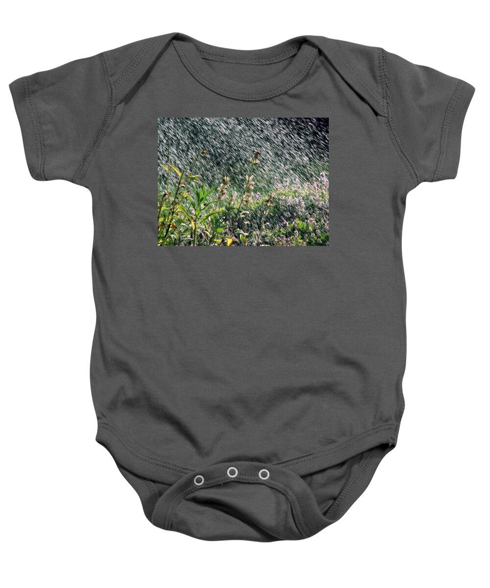 Herb Baby Onesie featuring the photograph Watering Herbs On A Hot Day by Rory Siegel