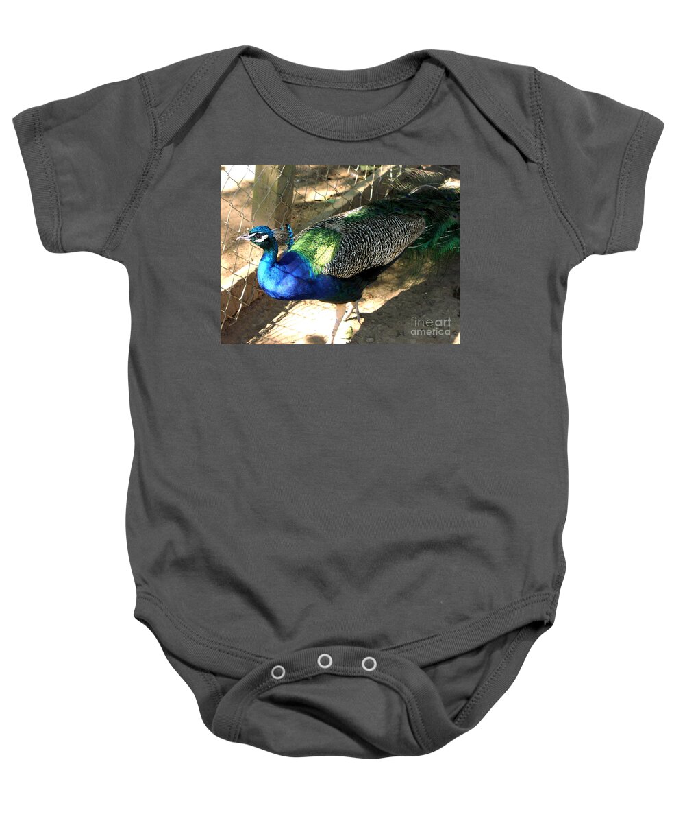 Peacock Baby Onesie featuring the photograph What's Out There? by Rory Siegel