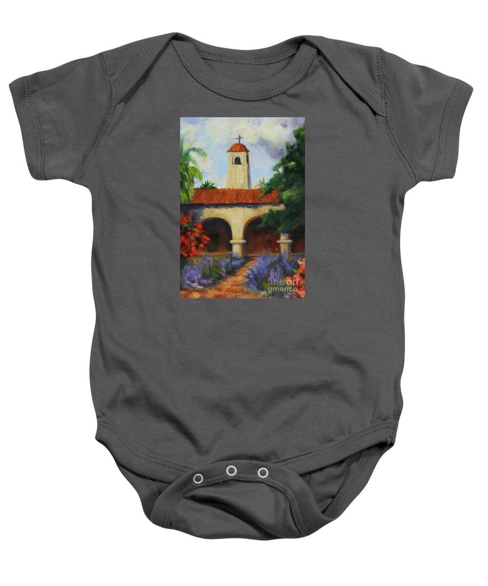 San Juan Capistrano Baby Onesie featuring the painting Mission San Juan Capistrano by Maria Hunt
