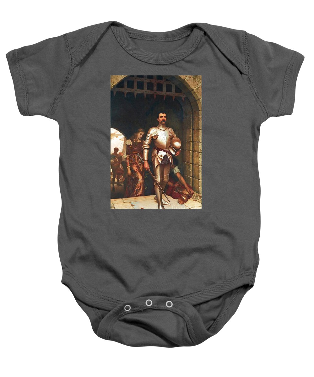 Edmund Blair Leighton - The Conquest 1884 Baby Onesie featuring the painting The Conquest by MotionAge Designs