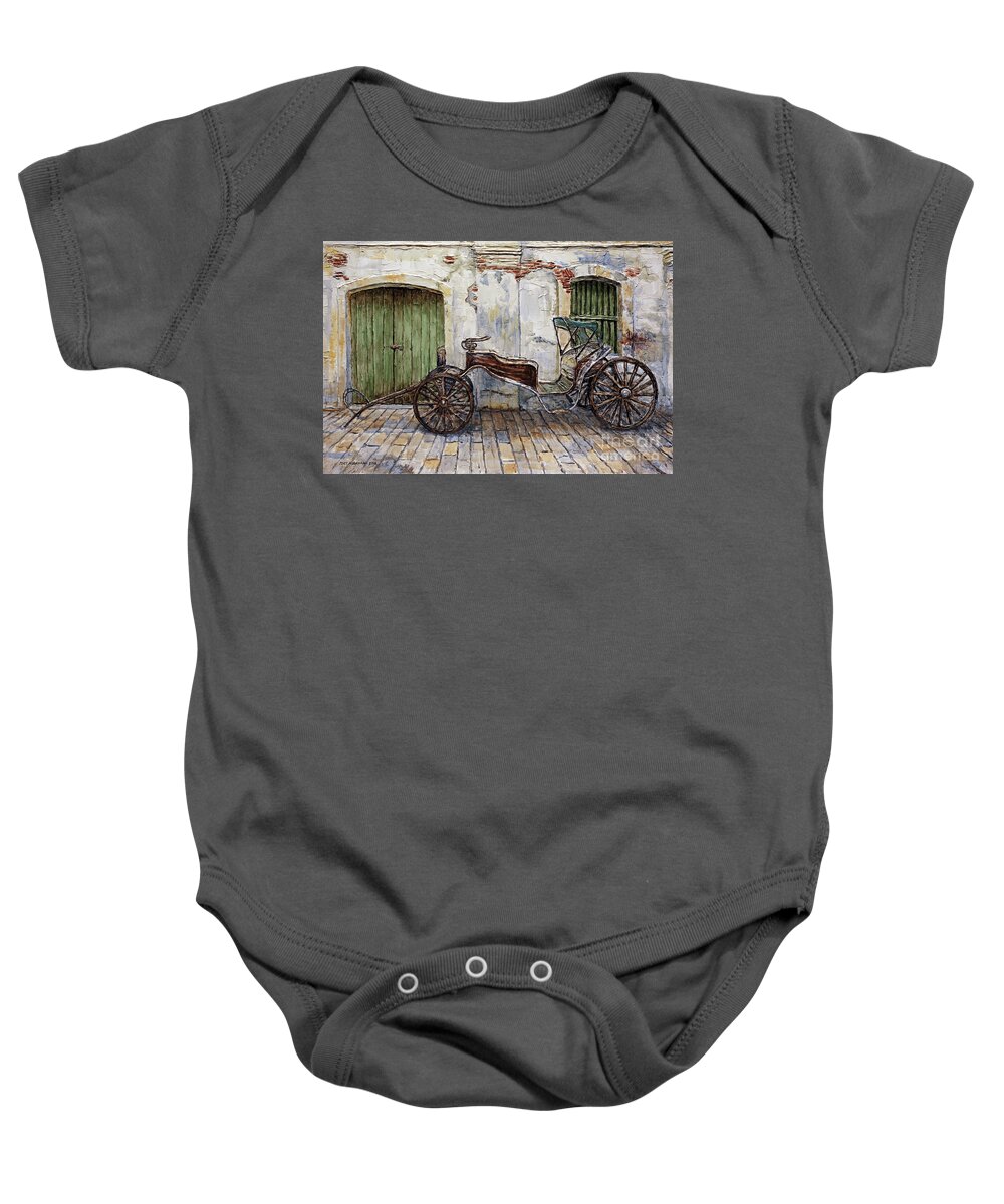 Carriage Baby Onesie featuring the painting A Carriage On Crisologo Street 2 by Joey Agbayani