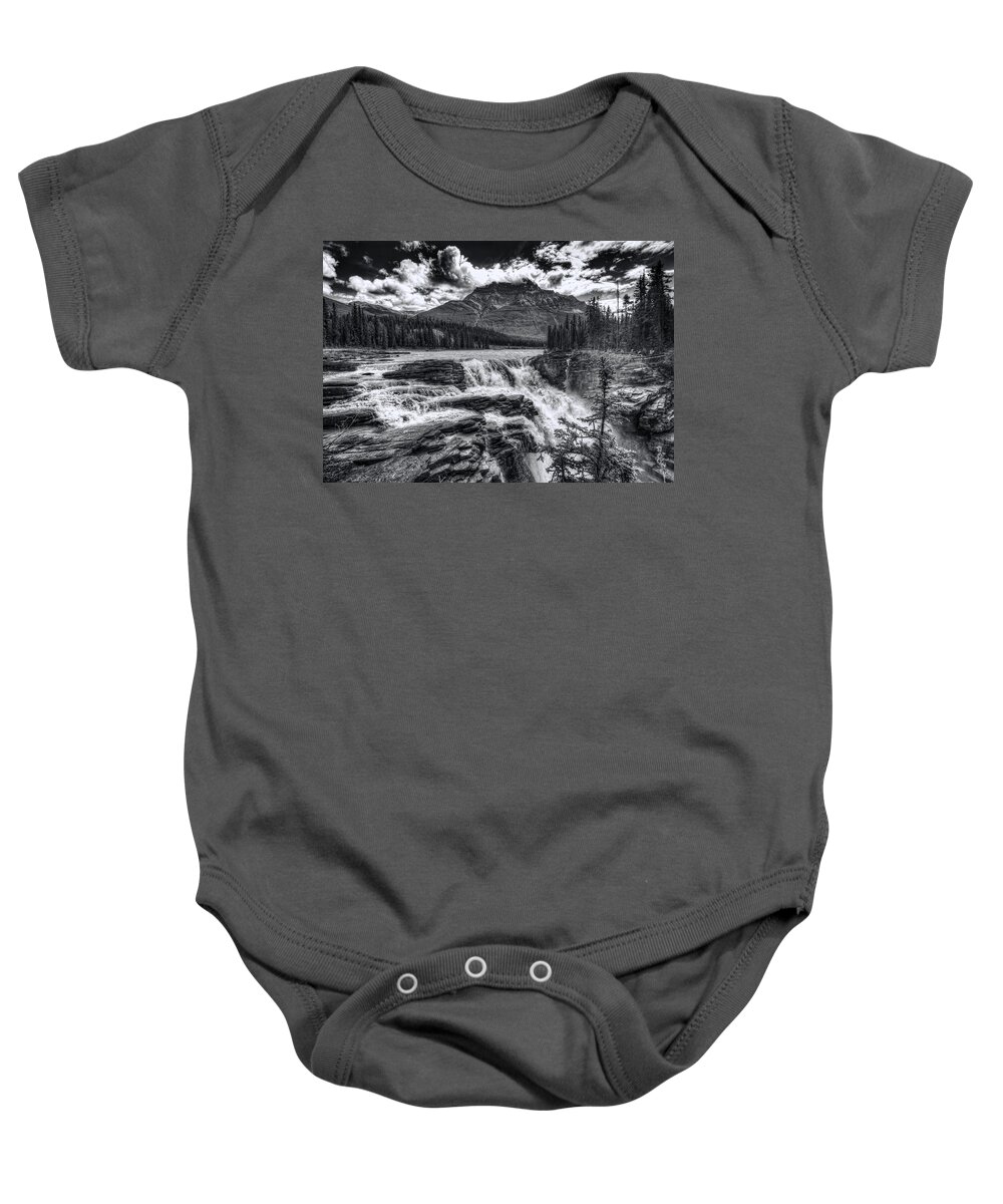 Athabasca Baby Onesie featuring the photograph Athabasca Falls #1 by Wayne Sherriff