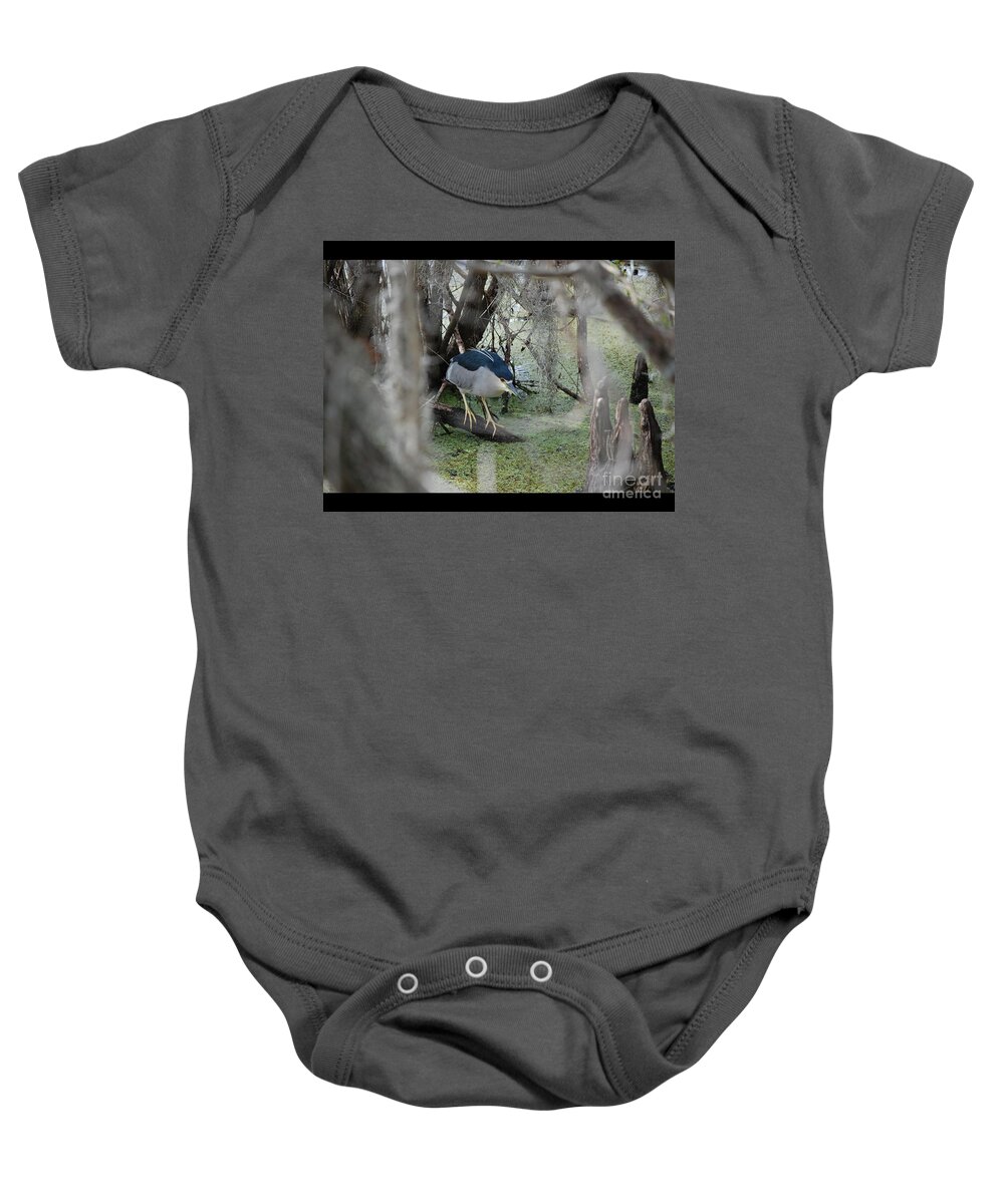 Heron Baby Onesie featuring the photograph Black Crowned Night Heron by Robert Meanor