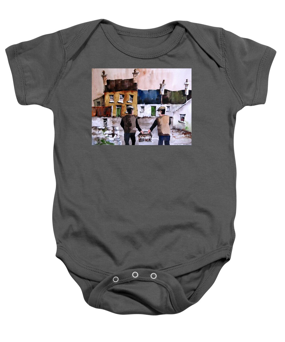 Ireland Baby Onesie featuring the painting F 702 Bringing home the catch.. by Val Byrne