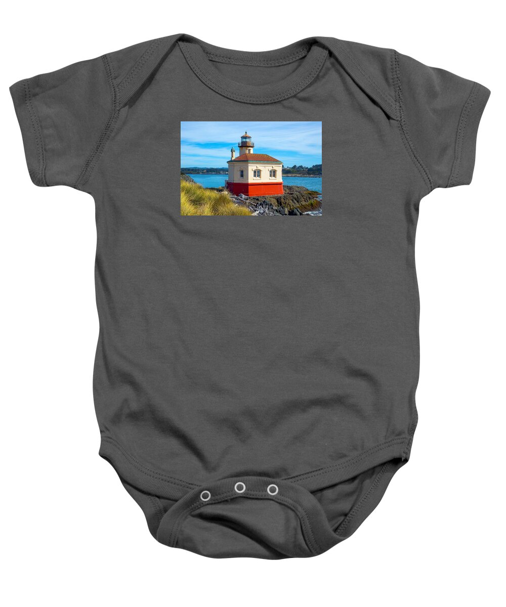 Lighthouse Baby Onesie featuring the tapestry - textile Coquille Lighthouse #1 by Dennis Bucklin