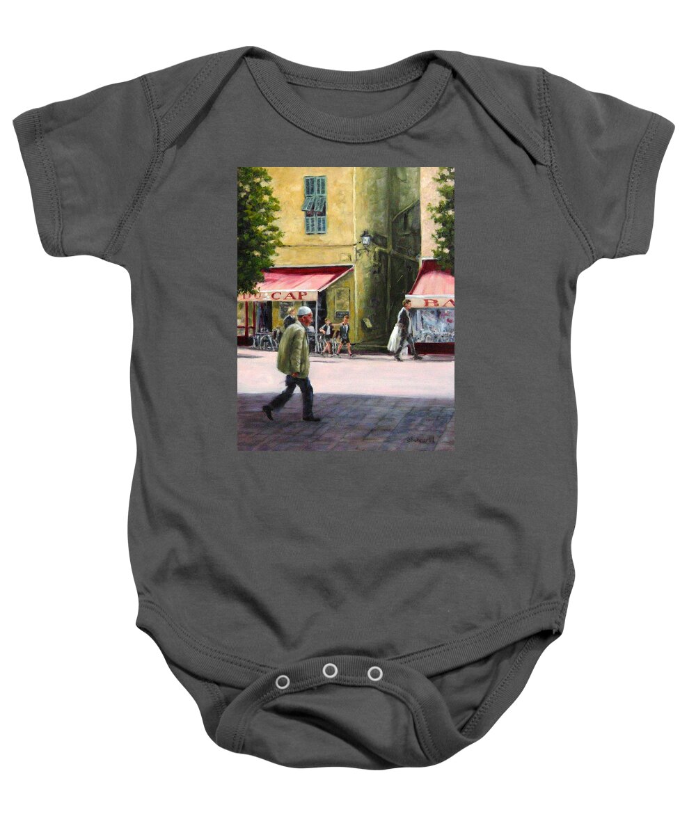France Baby Onesie featuring the painting Crossing the Square by Connie Schaertl