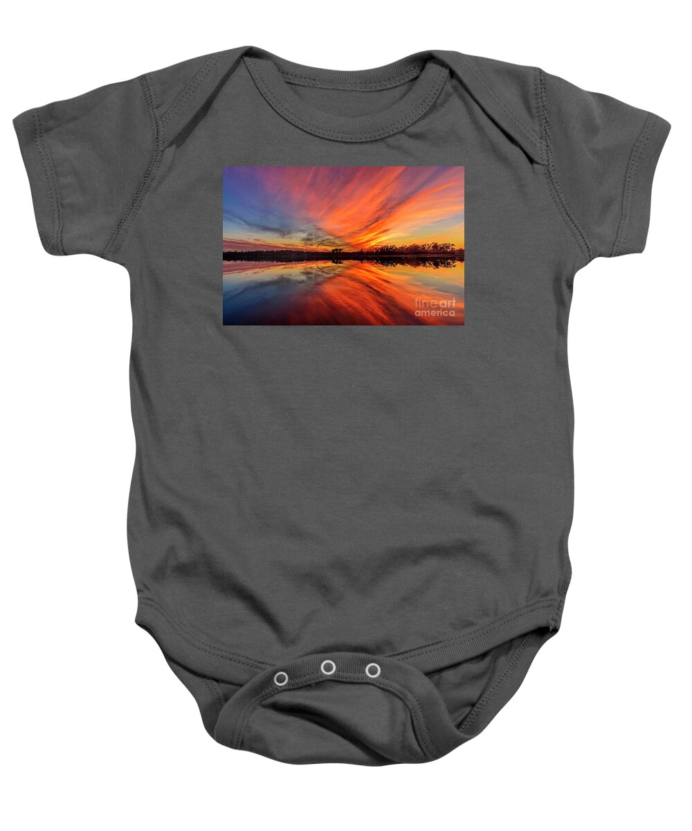Sunset Baby Onesie featuring the photograph Fire Water by DJA Images