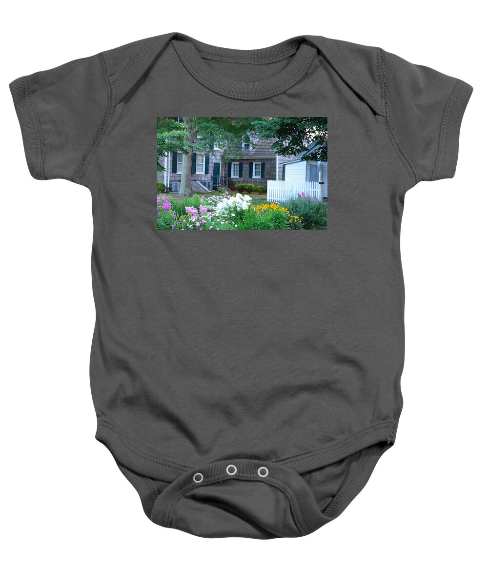  Baby Onesie featuring the photograph Gardens at the Burton-Ingram House - Lewes Delaware #1 by Kim Bemis