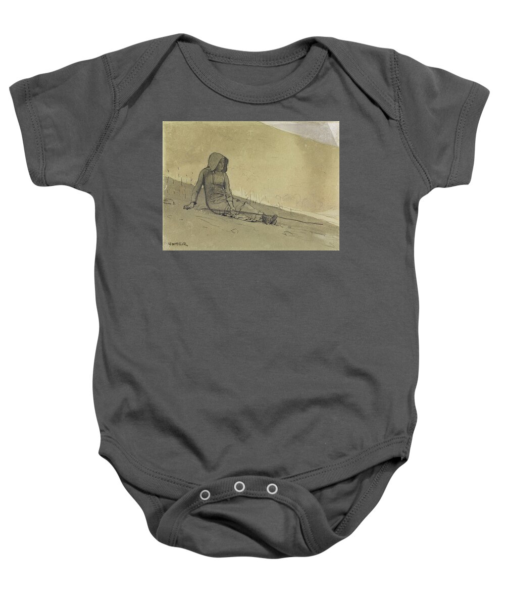 Winslow Homer Baby Onesie featuring the drawing Girl Seated on a Hillside #2 by Winslow Homer