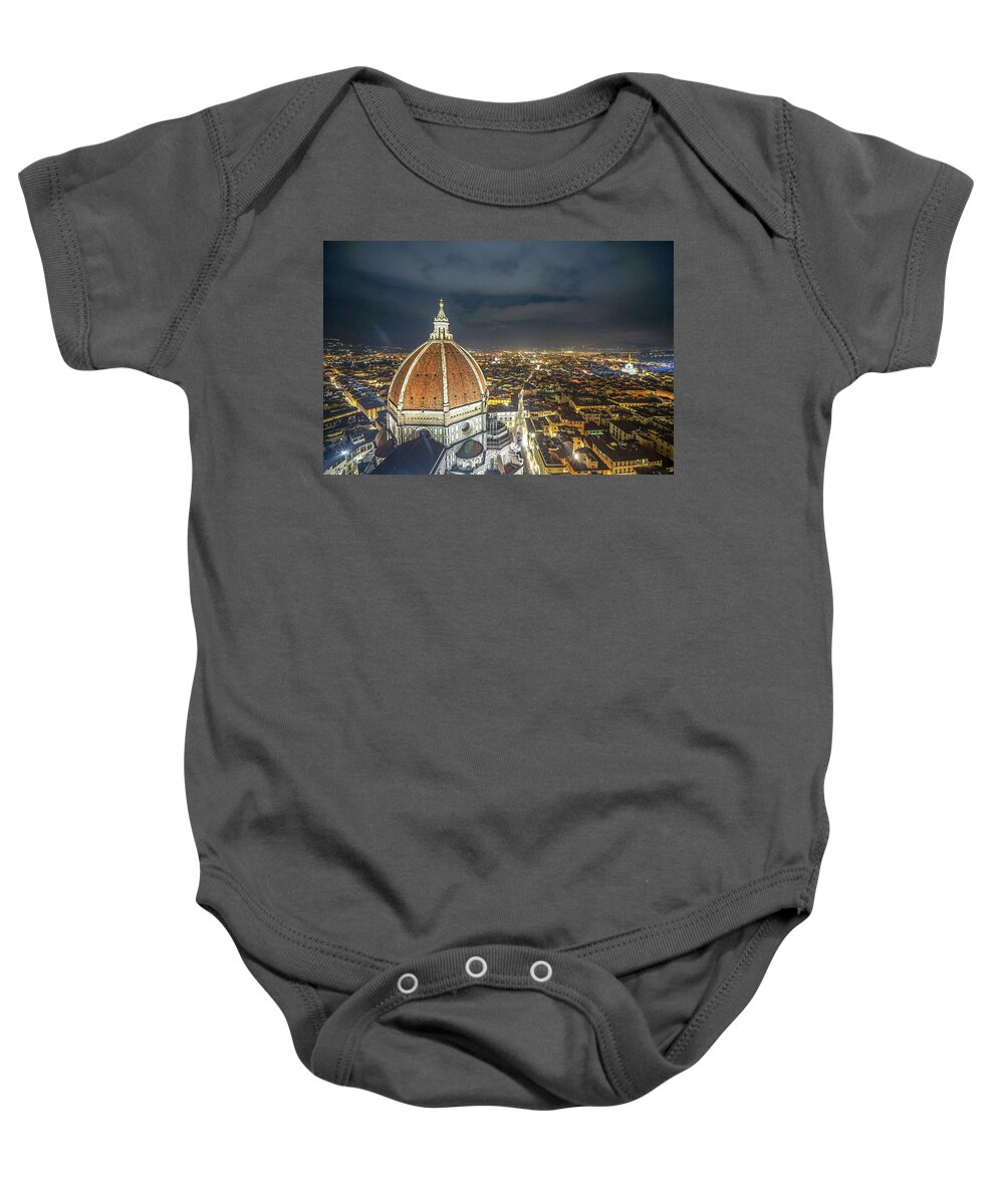 Italy Baby Onesie featuring the photograph Italy Florence Duomo Night View #1 by Street Fashion News