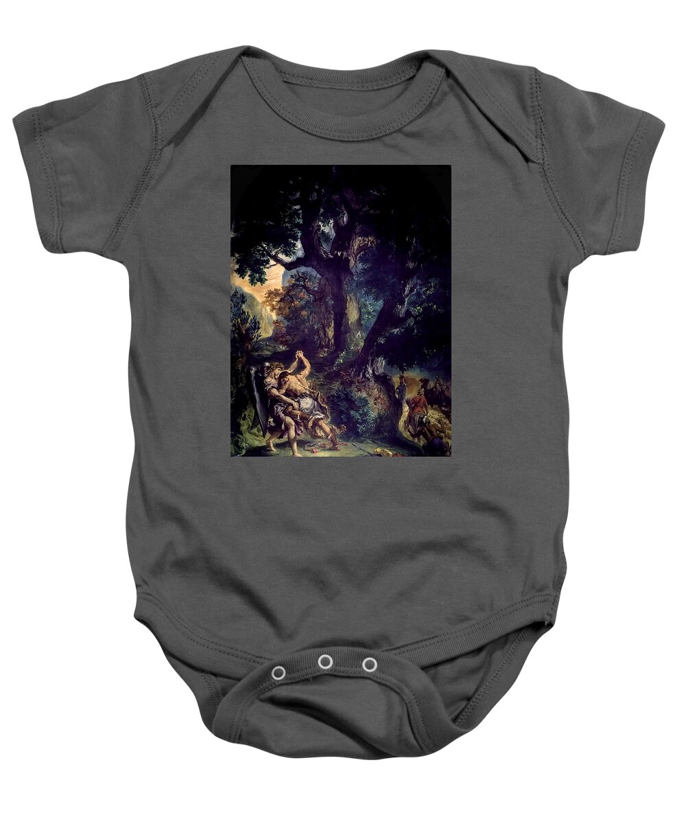 Eugene Delacroix Baby Onesie featuring the painting Jacob Wrestling The Angel by Troy Caperton