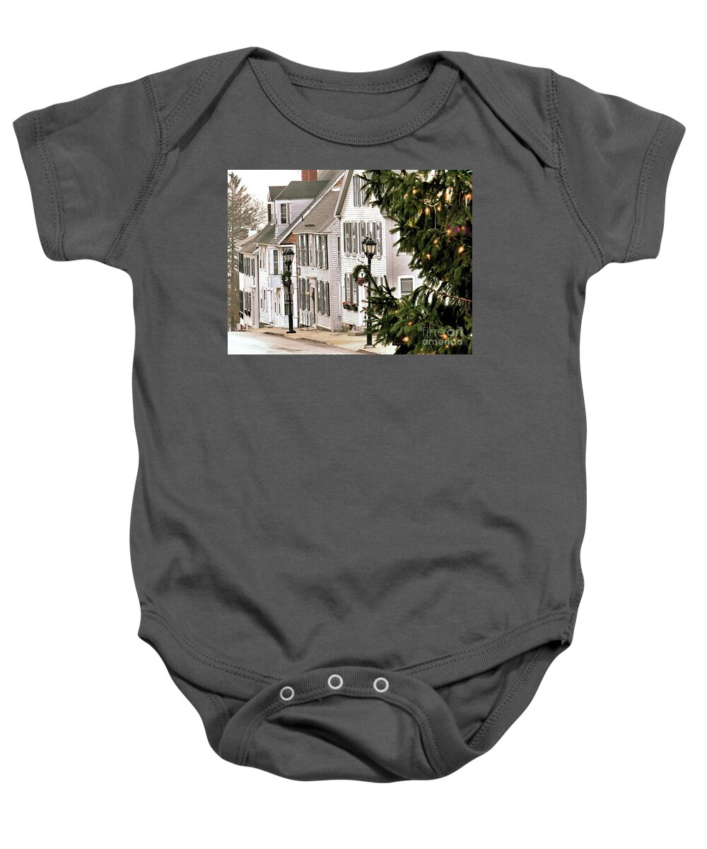 First Street Baby Onesie featuring the photograph Leyden Street by Janice Drew