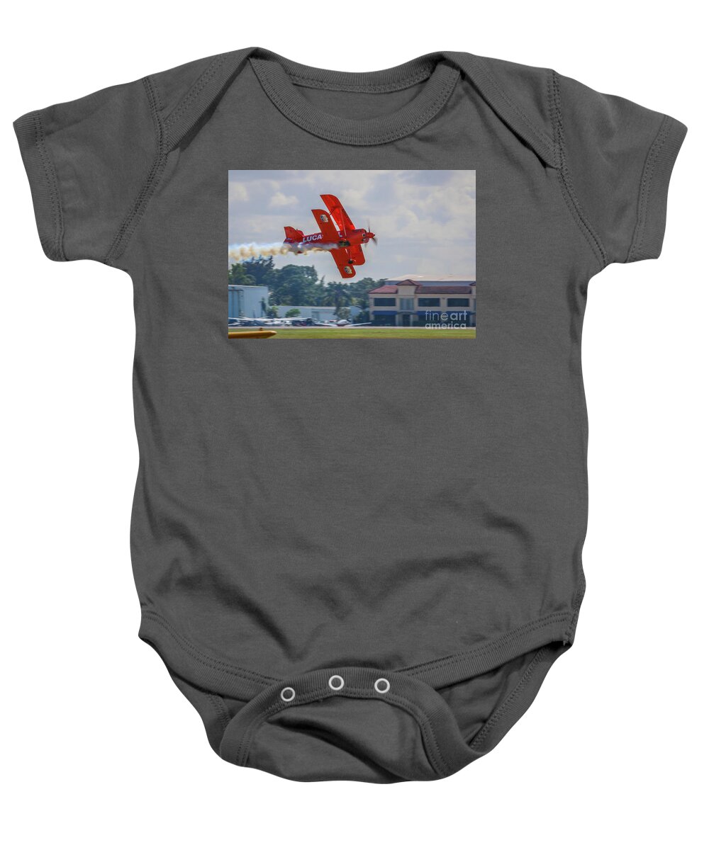 Biplane Baby Onesie featuring the photograph Low Pass Biplane #1 by Tom Claud