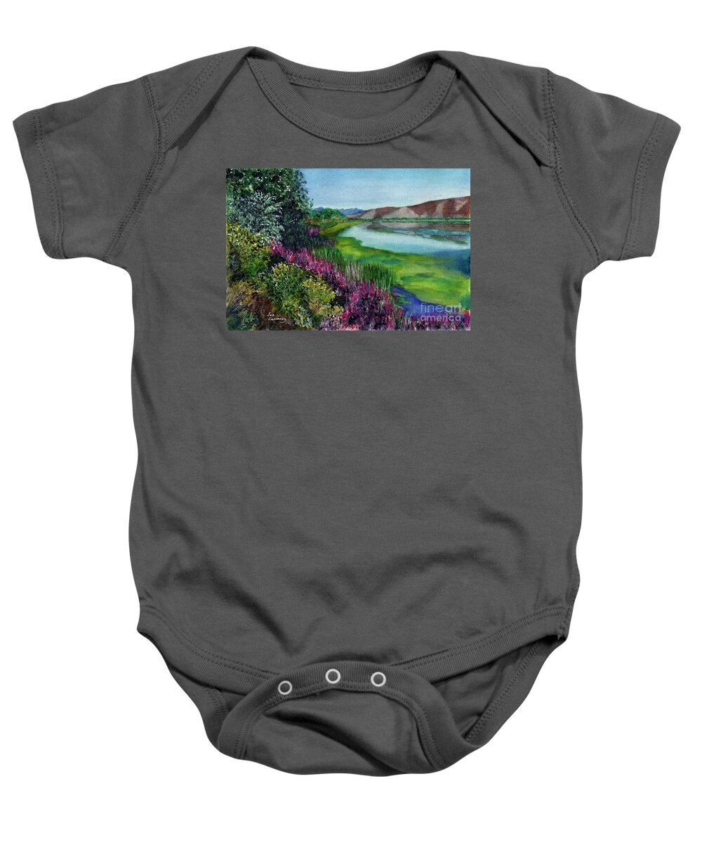 River Baby Onesie featuring the painting Much to See by Sue Carmony