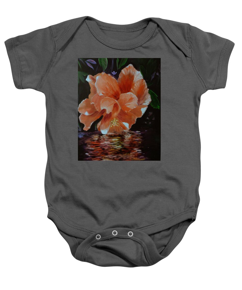 Flowers Baby Onesie featuring the painting My Hibiscus #1 by Arlen Avernian - Thorensen