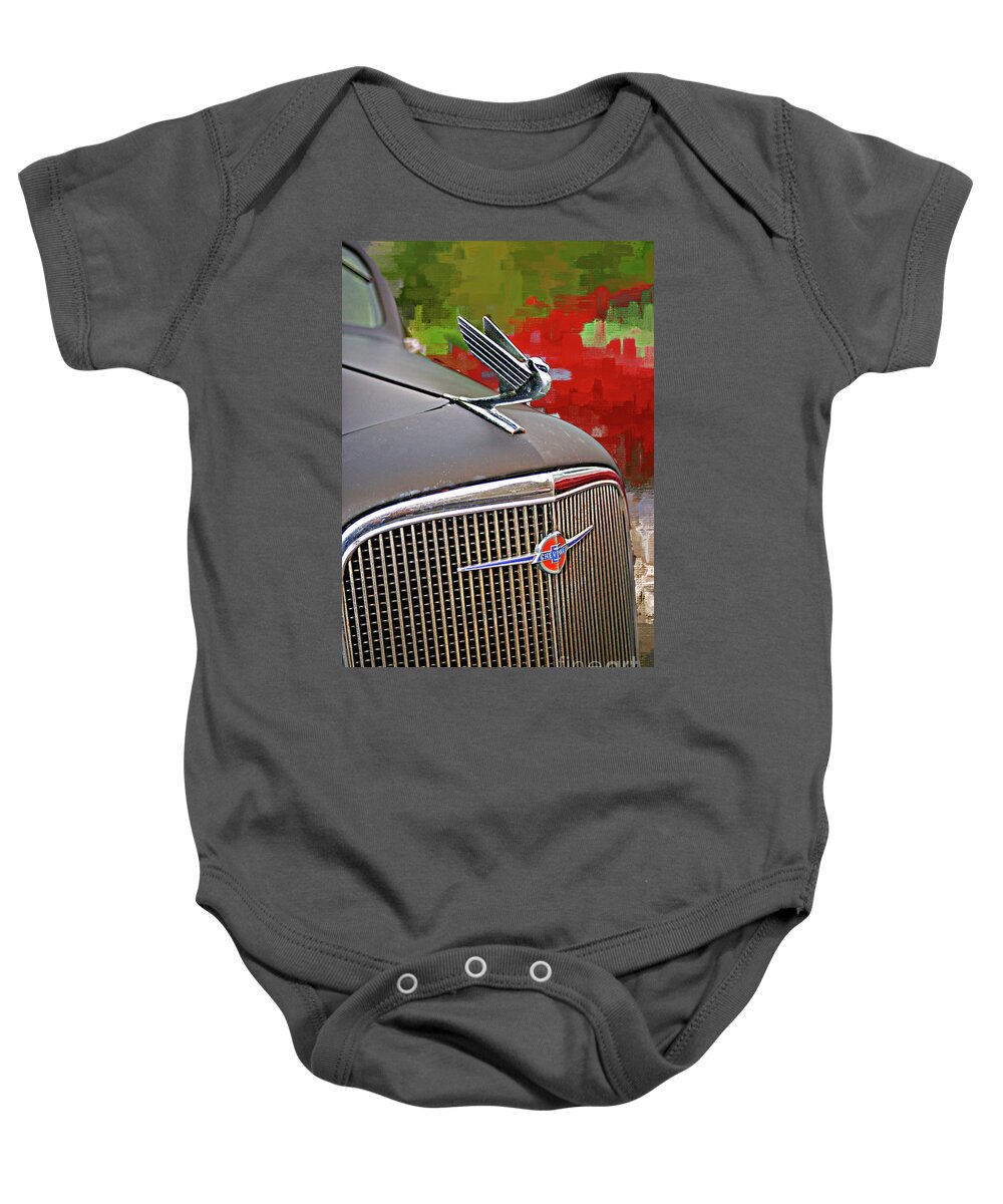 Cars Baby Onesie featuring the photograph Old Chevy Hood Ornament #1 by Randy Harris