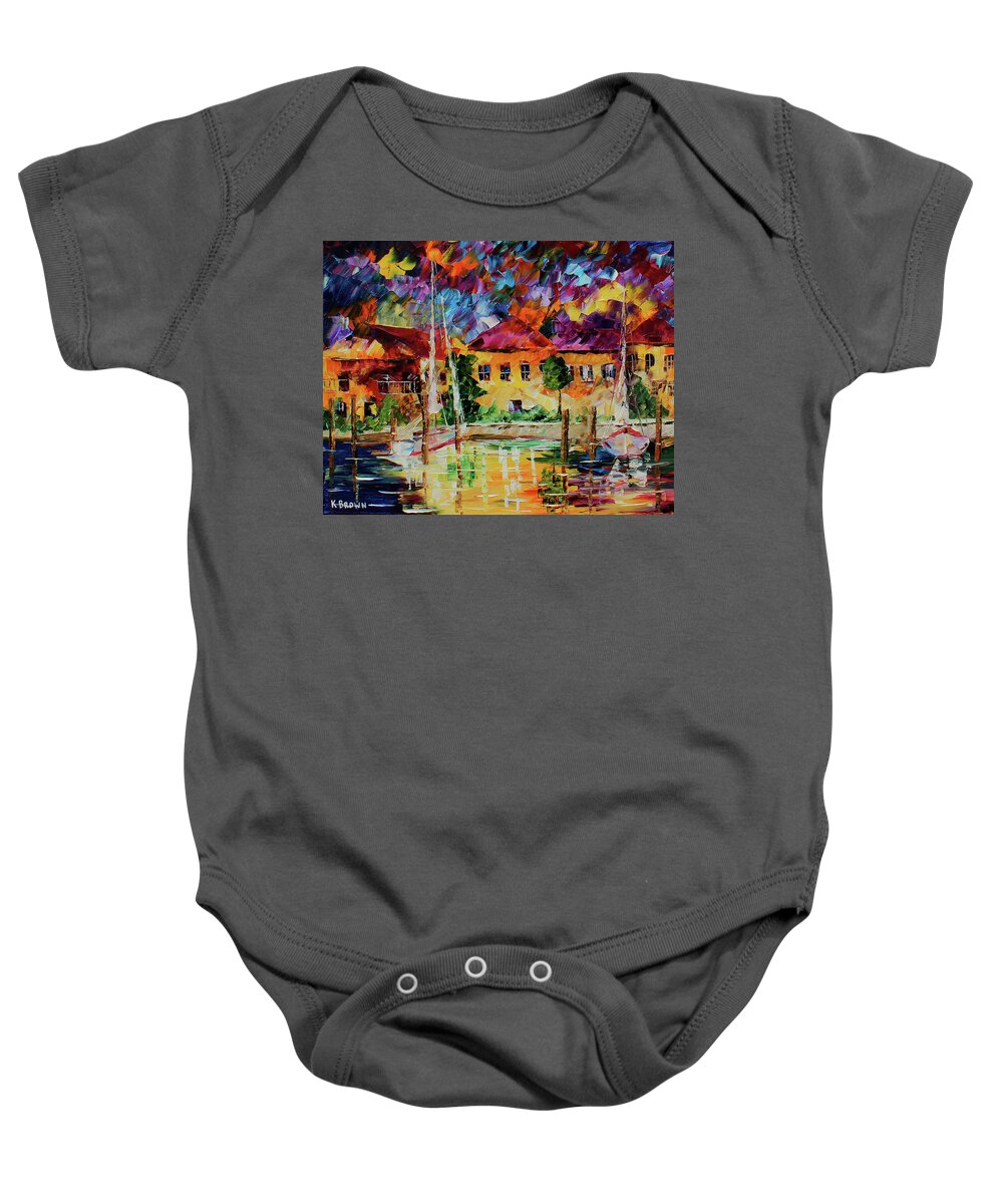 Caribbean House Baby Onesie featuring the painting On the Intercoastal #1 by Kevin Brown