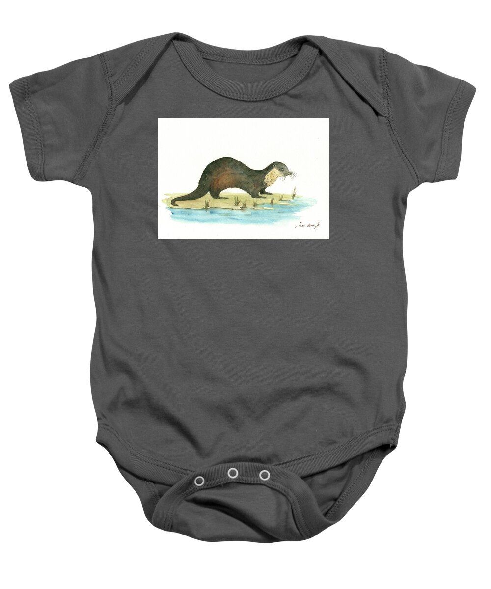 River Otter Baby Onesie featuring the painting Otter #1 by Juan Bosco