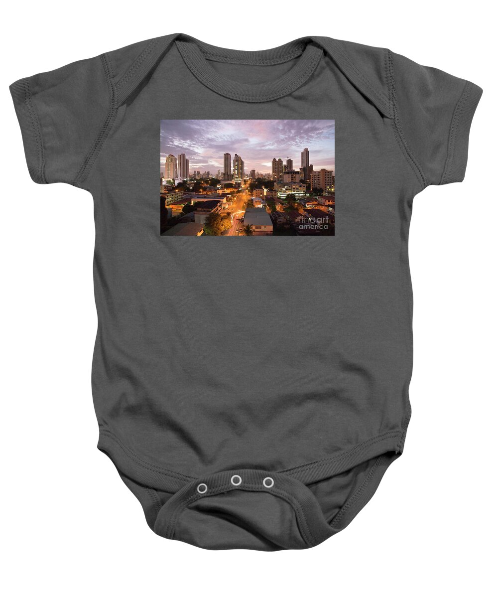 Heiko Baby Onesie featuring the photograph Panama City at night #1 by Heiko Koehrer-Wagner