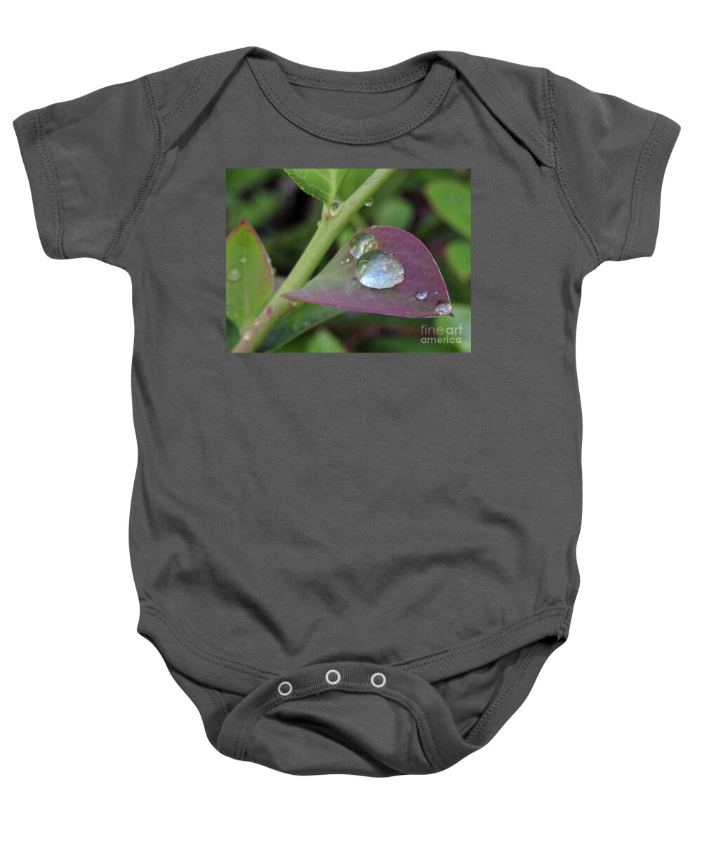 Raindrops Baby Onesie featuring the photograph Pearls On Leaves 4 by Kim Tran