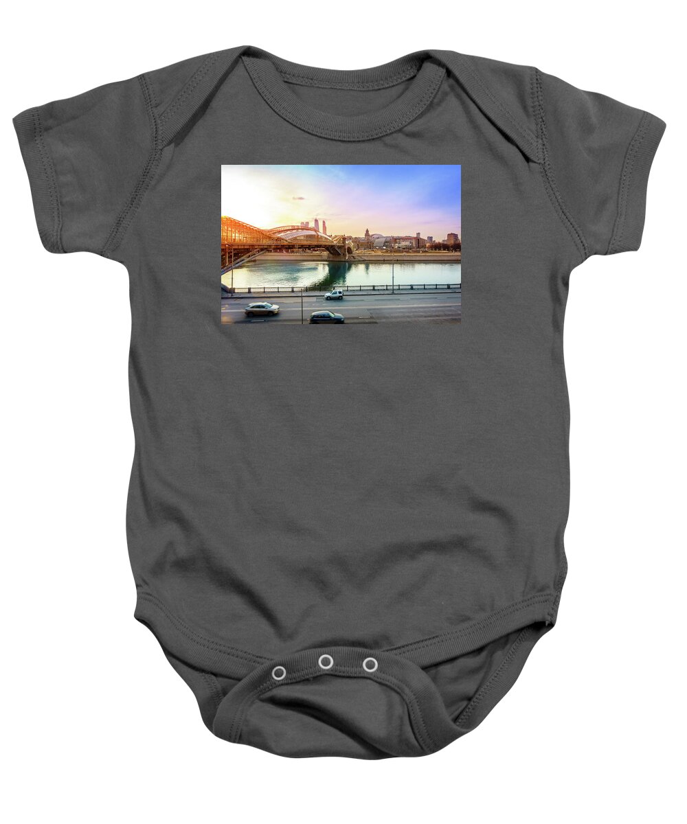 Kiev Baby Onesie featuring the photograph Pedestrian bridge across the Moscow River #1 by Alexey Stiop