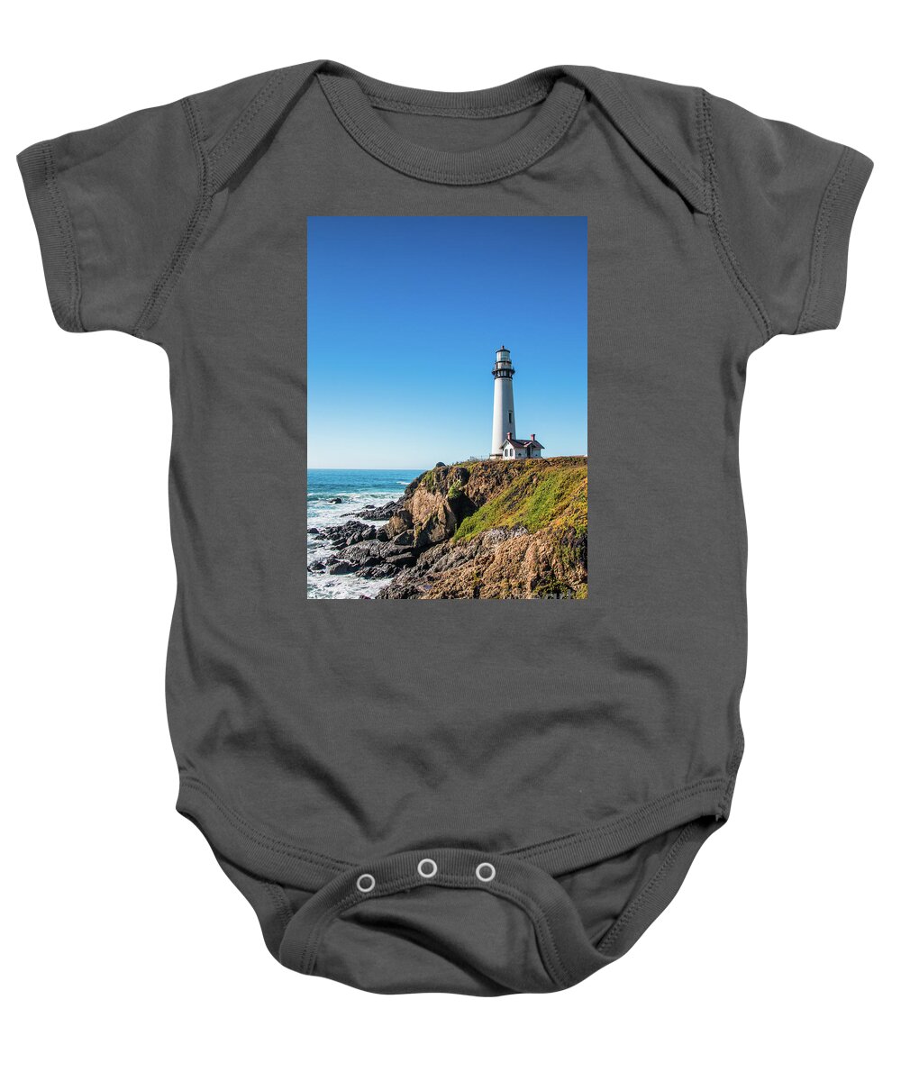 Coastline Baby Onesie featuring the photograph Pigeon Point Lighthouse on highway No. 1, California by Amanda Mohler