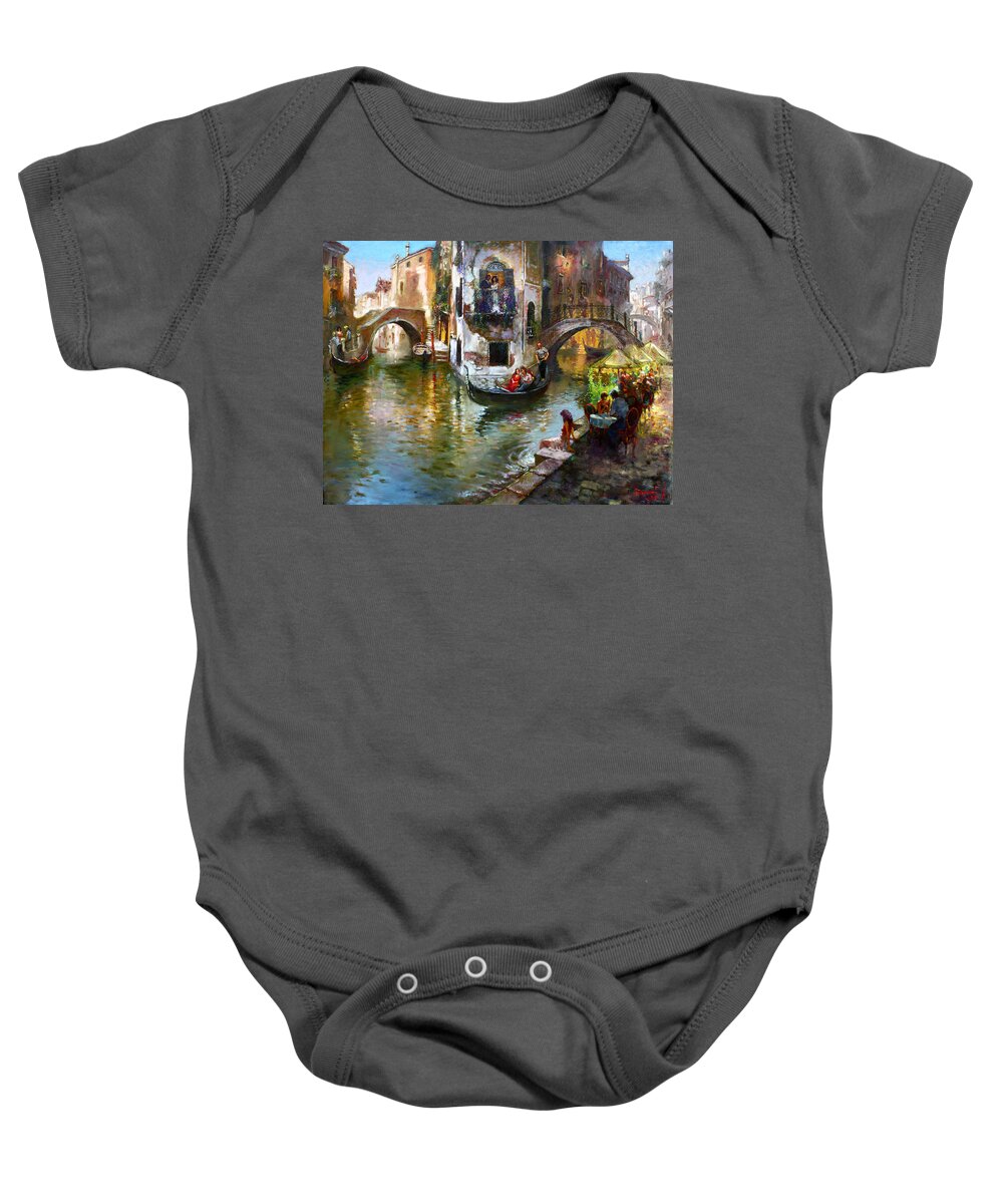 Romance In Venice Baby Onesie featuring the painting Romance in Venice by Ylli Haruni