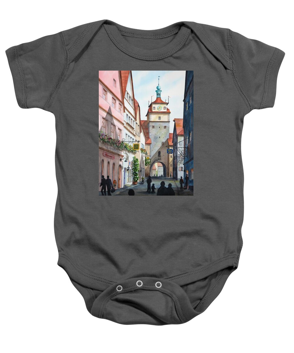 Tower Baby Onesie featuring the painting Rothenburg Tower by Joseph Burger
