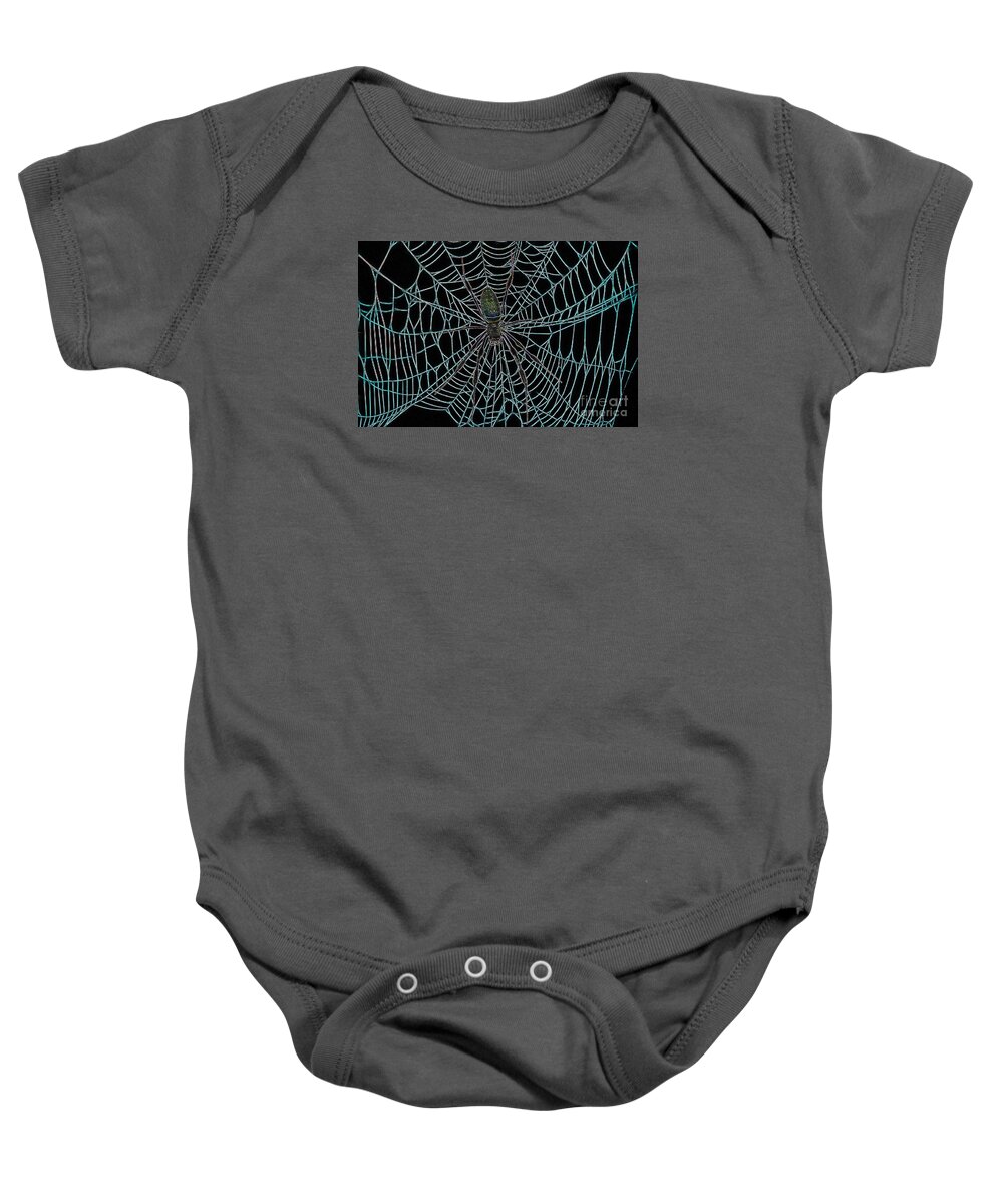 Spider Web Baby Onesie featuring the digital art Haunted Spider In The Web by D Hackett