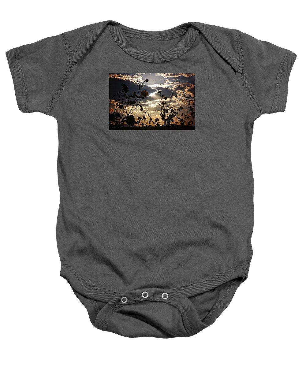 Sunset Baby Onesie featuring the photograph Sunflower sunset #1 by Julie Carter