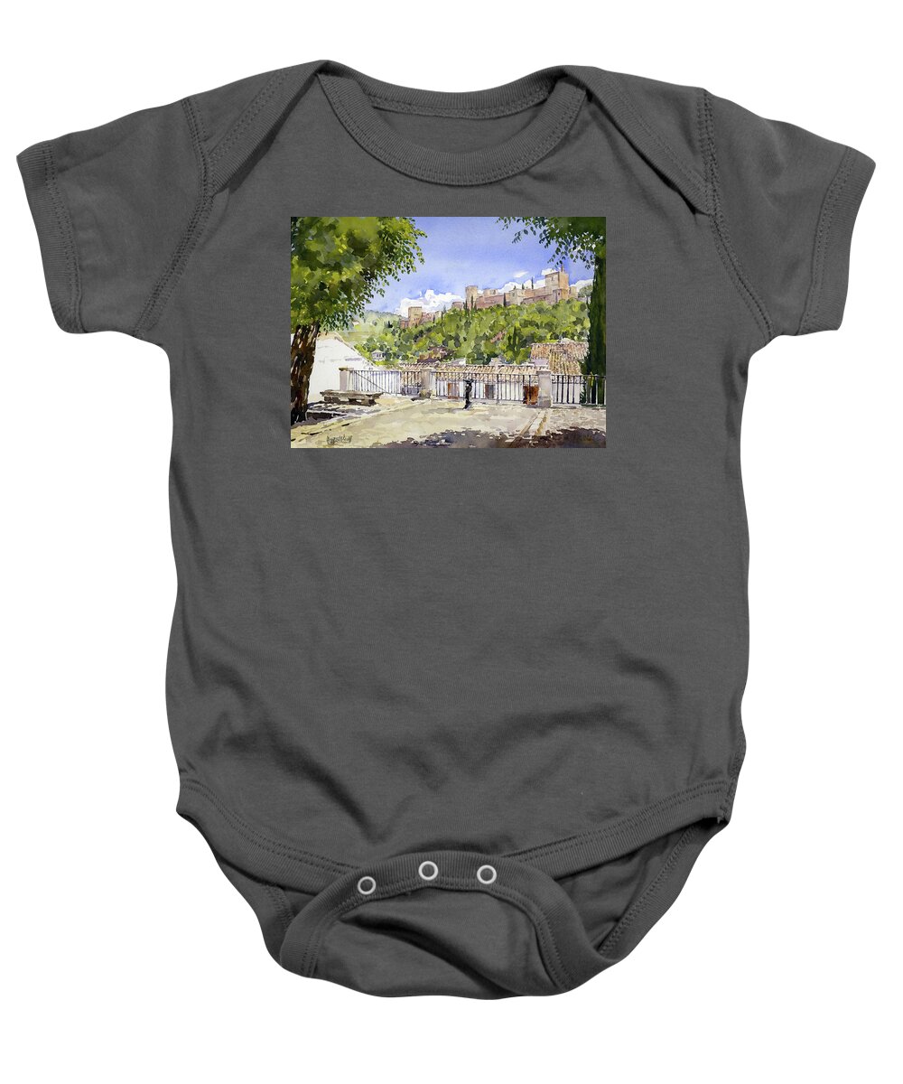Albaicin Baby Onesie featuring the painting The Alhambra From the Albaicin #2 by Margaret Merry