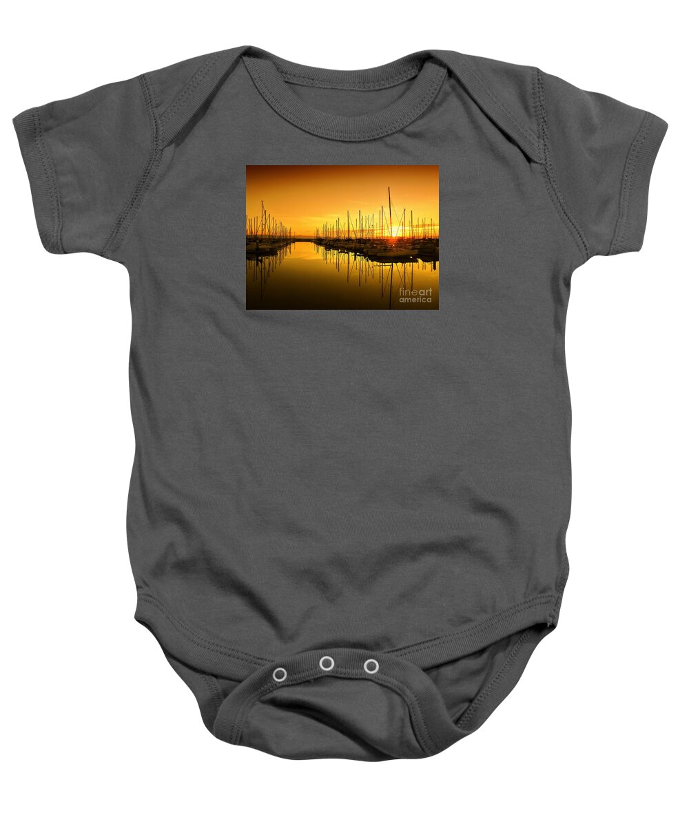 Scenic Baby Onesie featuring the photograph Sunrise at the Marina #1 by Scott Cameron