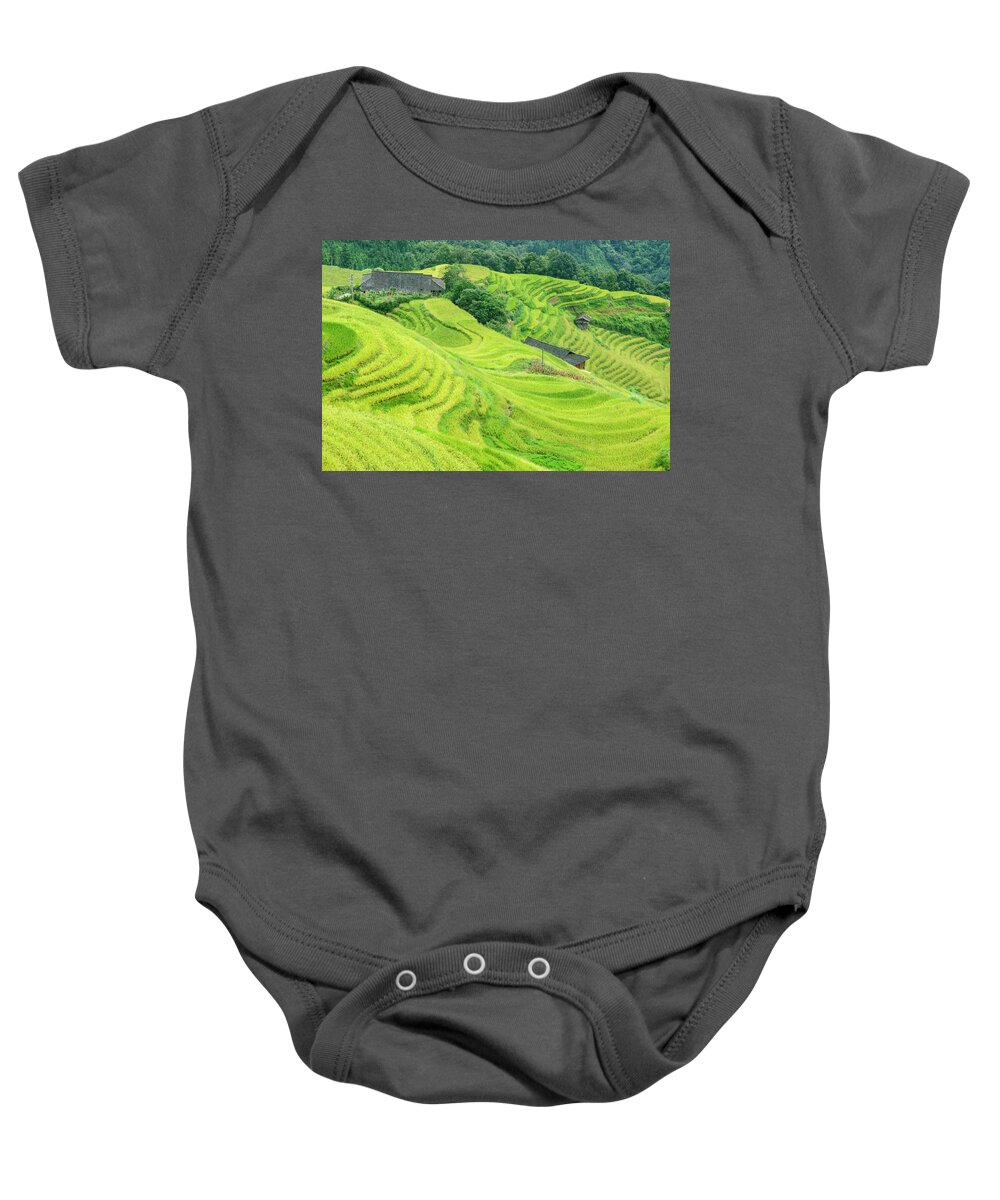 Rice Baby Onesie featuring the photograph The terraced fields scenery in autumn #1 by Carl Ning